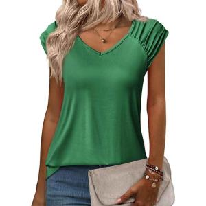 imageZeagoo Womens Tops Cute Loose Tank Tops Trendy Casual Dressy Shirts V Neck Cap Sleeve Tops Summer OutfitsGreen