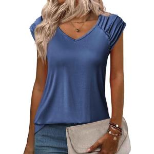 imageZeagoo Womens Tops Cute Loose Tank Tops Trendy Casual Dressy Shirts V Neck Cap Sleeve Tops Summer OutfitsHaze Blue