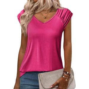 imageZeagoo Womens Tops Cute Loose Tank Tops Trendy Casual Dressy Shirts V Neck Cap Sleeve Tops Summer OutfitsHot Pink
