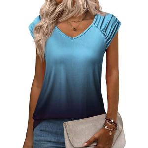 imageZeagoo Womens Tops Cute Loose Tank Tops Trendy Casual Dressy Shirts V Neck Cap Sleeve Tops Summer OutfitsOmbre Blue