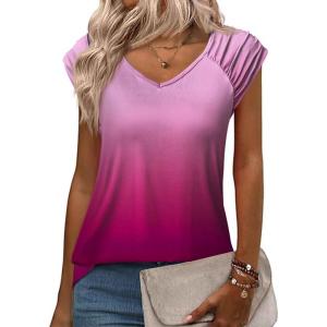 imageZeagoo Womens Tops Cute Loose Tank Tops Trendy Casual Dressy Shirts V Neck Cap Sleeve Tops Summer OutfitsOmbre Pink
