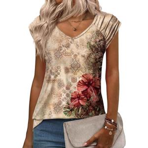 imageZeagoo Womens Tops Cute Loose Tank Tops Trendy Casual Dressy Shirts V Neck Cap Sleeve Tops Summer OutfitsPa275