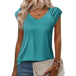 imageZeagoo Womens Tops Cute Loose Tank Tops Trendy Casual Dressy Shirts V Neck Cap Sleeve Tops Summer OutfitsPeacock Blue