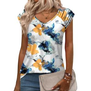 imageZeagoo Womens Tops Cute Loose Tank Tops Trendy Casual Dressy Shirts V Neck Cap Sleeve Tops Summer OutfitsTie Dye Flower