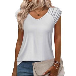 imageZeagoo Womens Tops Cute Loose Tank Tops Trendy Casual Dressy Shirts V Neck Cap Sleeve Tops Summer OutfitsWhite