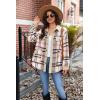 imageZeagoo Womens Flannel Jacket Fleece Lined Shacket Fall Outfits Plaid Sherpa Button Down Cozy Warm Winter Coat SXXLGrey Pink Slim Fit  a Size Up for Relaxed Fit