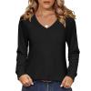 imageZeagoo Womens Long Sleeve Tops V Neck Pleated Shirts Dressy Casual Blouses Fall Fashion Tunic Clothes 2025 TShirtsBlack