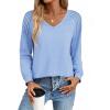 imageZeagoo Womens Long Sleeve Tops V Neck Pleated Shirts Dressy Casual Blouses Fall Fashion Tunic Clothes 2025 TShirtsBlue