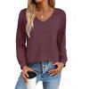 imageZeagoo Womens Long Sleeve Tops V Neck Pleated Shirts Dressy Casual Blouses Fall Fashion Tunic Clothes 2025 TShirtsDeep Red