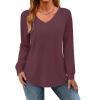 imageZeagoo Womens Long Sleeve Tops V Neck Pleated Shirts Dressy Casual Blouses Fall Fashion Tunic Clothes 2025 TShirtsDeep Red