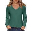 imageZeagoo Womens Long Sleeve Tops V Neck Pleated Shirts Dressy Casual Blouses Fall Fashion Tunic Clothes 2025 TShirtsGreen
