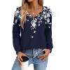 imageZeagoo Womens Long Sleeve Tops V Neck Pleated Shirts Dressy Casual Blouses Fall Fashion Tunic Clothes 2025 TShirtsNavy Floral