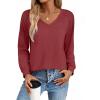 imageZeagoo Womens Long Sleeve Tops V Neck Pleated Shirts Dressy Casual Blouses Fall Fashion Tunic Clothes 2025 TShirtsWine Red