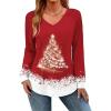 imageZeagoo Womens Long Sleeve Tops V Neck Pleated Shirts Dressy Casual Blouses Fall Fashion Tunic Clothes 2025 TShirts01floral Christmas 1