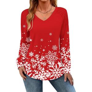 imageZeagoo Womens Long Sleeve Tops V Neck Pleated Shirts Dressy Casual Blouses Fall Fashion Tunic Clothes 2025 TShirts01floral Christmas 3