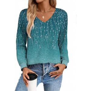 imageZeagoo Womens Long Sleeve Tops V Neck Pleated Shirts Dressy Casual Blouses Fall Fashion Tunic Clothes 2025 TShirtsBluegreen