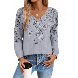 imageZeagoo Womens Long Sleeve Tops V Neck Pleated Shirts Dressy Casual Blouses Fall Fashion Tunic Clothes 2025 TShirtsGrey1