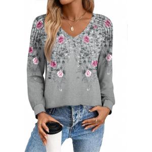 imageZeagoo Womens Long Sleeve Tops V Neck Pleated Shirts Dressy Casual Blouses Fall Fashion Tunic Clothes 2025 TShirtsGrey2