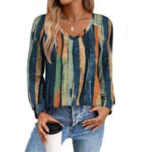 imageZeagoo Womens Long Sleeve Tops V Neck Pleated Shirts Dressy Casual Blouses Fall Fashion Tunic Clothes 2025 TShirtsMulti Floral