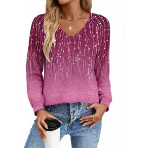 imageZeagoo Womens Long Sleeve Tops V Neck Pleated Shirts Dressy Casual Blouses Fall Fashion Tunic Clothes 2025 TShirtsPurple Floral 2