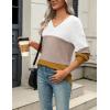 imageZeagoo Womens 2025 Fall Sweaters Casual Long Sleeve Ribbed Knit Pullover V Neck Lightweight Crochet Pullover Sweater TopColorblock 561