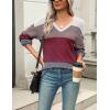 imageZeagoo Womens 2025 Fall Sweaters Casual Long Sleeve Ribbed Knit Pullover V Neck Lightweight Crochet Pullover Sweater TopColorblock 562
