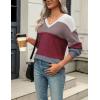imageZeagoo Womens 2025 Fall Sweaters Casual Long Sleeve Ribbed Knit Pullover V Neck Lightweight Crochet Pullover Sweater TopColorblock 562