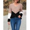 imageZeagoo Womens 2025 Fall Sweaters Casual Long Sleeve Ribbed Knit Pullover V Neck Lightweight Crochet Pullover Sweater TopColorblock Jh550