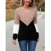 imageZeagoo Womens 2025 Fall Sweaters Casual Long Sleeve Ribbed Knit Pullover V Neck Lightweight Crochet Pullover Sweater TopColorblock Jh550
