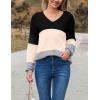 imageZeagoo Womens 2025 Fall Sweaters Casual Long Sleeve Ribbed Knit Pullover V Neck Lightweight Crochet Pullover Sweater TopColorblock Jh558