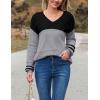 imageZeagoo Womens 2025 Fall Sweaters Casual Long Sleeve Ribbed Knit Pullover V Neck Lightweight Crochet Pullover Sweater TopColorblock Tz172