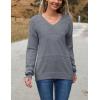 imageZeagoo Womens 2025 Fall Sweaters Casual Long Sleeve Ribbed Knit Pullover V Neck Lightweight Crochet Pullover Sweater TopDeep Gray