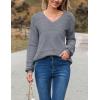 imageZeagoo Womens 2025 Fall Sweaters Casual Long Sleeve Ribbed Knit Pullover V Neck Lightweight Crochet Pullover Sweater TopDeep Gray