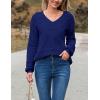 imageZeagoo Womens 2025 Fall Sweaters Casual Long Sleeve Ribbed Knit Pullover V Neck Lightweight Crochet Pullover Sweater TopNavy Blue