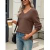 imageZeagoo Womens 2025 Fall Sweaters Casual Long Sleeve Ribbed Knit Pullover V Neck Lightweight Crochet Pullover Sweater TopNutmeg