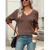 imageZeagoo Womens 2025 Fall Sweaters Casual Long Sleeve Ribbed Knit Pullover V Neck Lightweight Crochet Pullover Sweater TopNutmeg