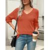 imageZeagoo Womens 2025 Fall Sweaters Casual Long Sleeve Ribbed Knit Pullover V Neck Lightweight Crochet Pullover Sweater TopOrange