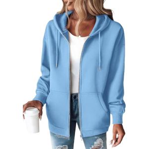 imageZeagoo Hoodies For Women Zip Up Hoodie Oversized Sweatshirt Fleece Jackets Fall Winter Coats 2025 FashionLight Blue