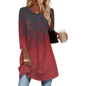 imageZeagoo Women Tops 34 Sleeve Dressy Casual Plus Size Tunics to Wear with Leggings Swing Flare TShirt Loose Blouses S3XLBlack Redmz838