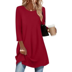 imageZeagoo Women Tops 34 Sleeve Dressy Casual Plus Size Tunics to Wear with Leggings Swing Flare TShirt Loose Blouses S3XLRed