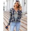 imageZeagoo Fall Tops for Women Long Sleeve Button Up Shirts Floral Tunics V Neck Pullover BlouseEthnic Black