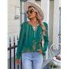 imageZeagoo Fall Tops for Women Long Sleeve Button Up Shirts Floral Tunics V Neck Pullover BlouseGreen Floral 02