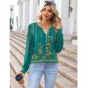 imageZeagoo Fall Tops for Women Long Sleeve Button Up Shirts Floral Tunics V Neck Pullover BlouseGreen Floral 02