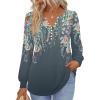imageZeagoo Fall Tops for Women Long Sleeve Button Up Shirts Floral Tunics V Neck Pullover BlouseGreygreen Floral