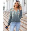 imageZeagoo Fall Tops for Women Long Sleeve Button Up Shirts Floral Tunics V Neck Pullover BlouseGreygreen Floral