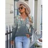 imageZeagoo Fall Tops for Women Long Sleeve Button Up Shirts Floral Tunics V Neck Pullover BlouseGreygreen Floral
