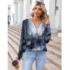imageZeagoo Fall Tops for Women Long Sleeve Button Up Shirts Floral Tunics V Neck Pullover BlouseMixed Blue