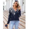 imageZeagoo Fall Tops for Women Long Sleeve Button Up Shirts Floral Tunics V Neck Pullover BlouseNavy Floral