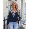 imageZeagoo Fall Tops for Women Long Sleeve Button Up Shirts Floral Tunics V Neck Pullover BlouseNavy Floral