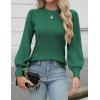 imageZeagoo Womens Sweaters Fall 2025 Dressy Casual Long Sleeve Shirts Ribbed Knit Winter Outfits Puff Pullover Jumper TopsA Green